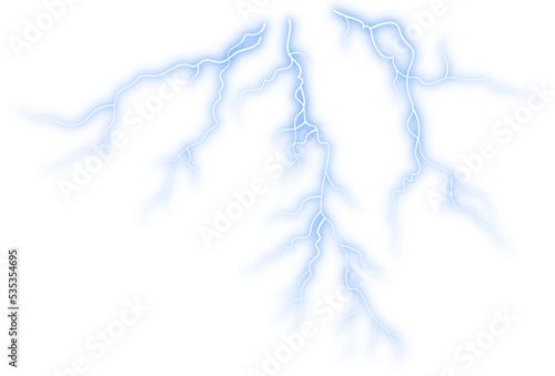 Illustrated glowing lightning isolated on white background. photo