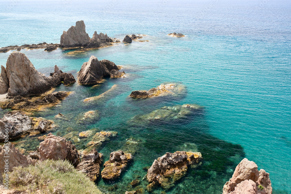 The Playazo coast in natural park of Cabo de Gata in Almeria , Andalucia , Spain The Playazo coast in natural park of Cabo de Gata in Almeria , Andalucia , Spain