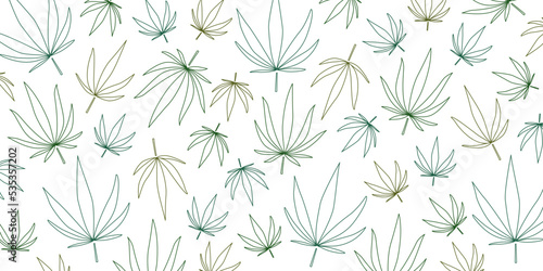 Many hemp leaves on white background. Pattern for design