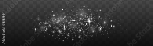 Fototapeta Naklejka Na Ścianę i Meble -  Blur white sparks and glitter special light effect. Fine, shiny bokeh dust particles fall off slightly. Defocused silver sparkle, stars and blurry spots. Magical effect of flickering lights. Vector.