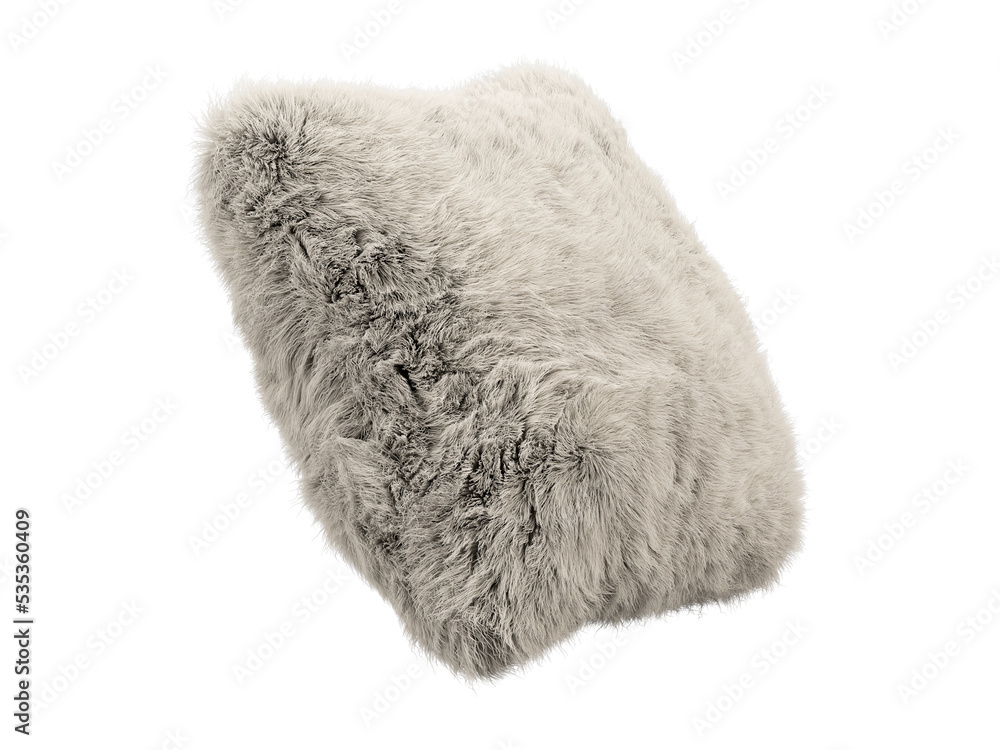 White fluffy square eco fur accent pillow. 3d render White fluffy square eco fur accent pillow. 3d render