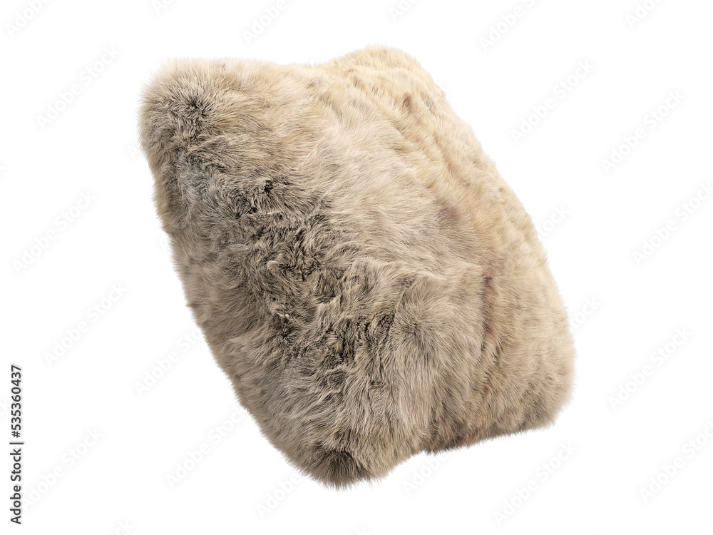 Beige fluffy square eco fur accent pillow. 3d render Beige fluffy square eco fur accent pillow. 3d render