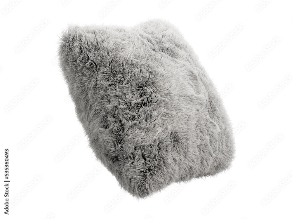Gray fluffy square eco fur accent pillow. 3d render Gray fluffy square eco fur accent pillow. 3d render
