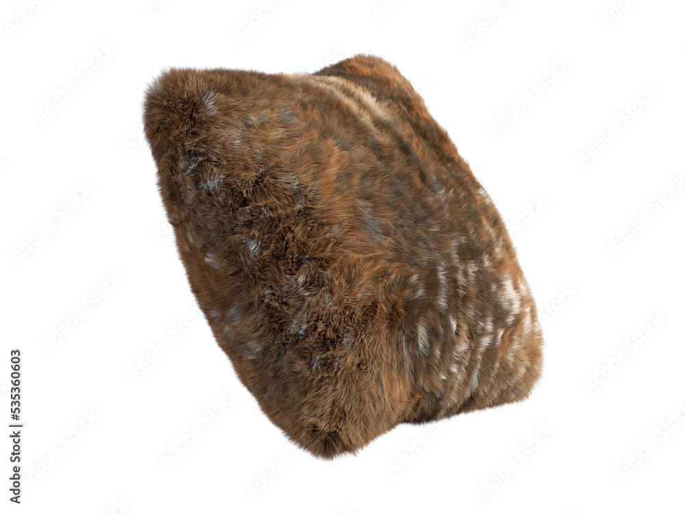 Brown fluffy square eco fur accent pillow. 3d render Brown fluffy square eco fur accent pillow. 3d render