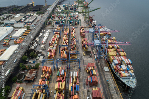 seaport of rio de janeiro, brazil full of ships with many containers for importing products