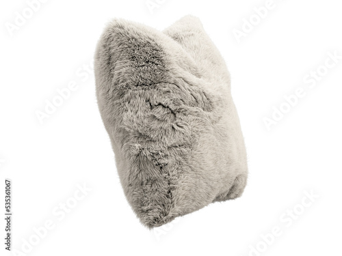 Ivory fluffy square eco fur accent pillow. 3d render