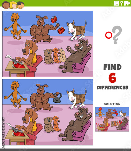 differences game with cartoon dogs animal characters