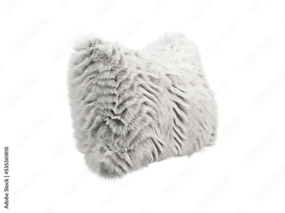 White fluffy rectangular eco fur accent pillow. 3d render White fluffy rectangular eco fur accent pillow. 3d render