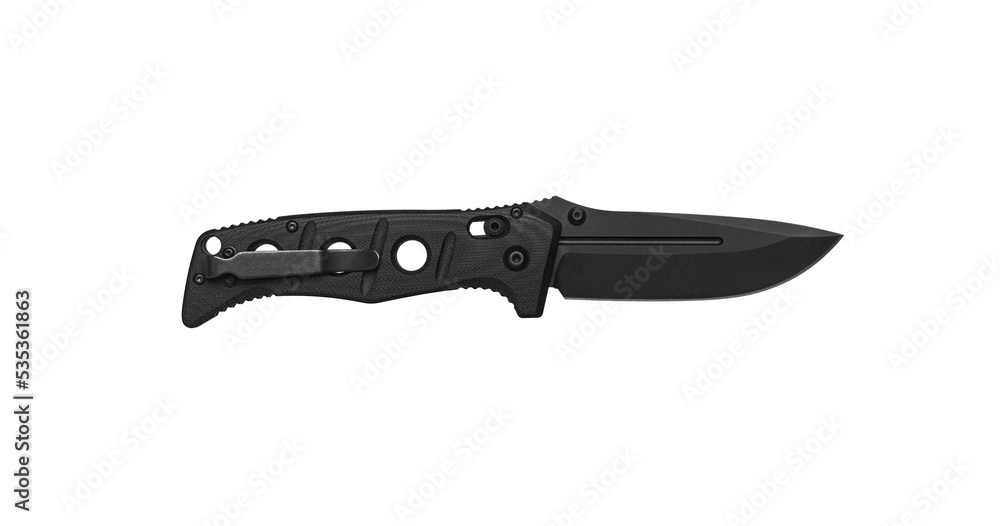 Khaki pocket folding knife. Compact metal sharp tactical knife with a folding blade. Isolate on a white back. Khaki pocket folding knife. Compact metal sharp tactical knife with a folding blade. Isolate on a white back.