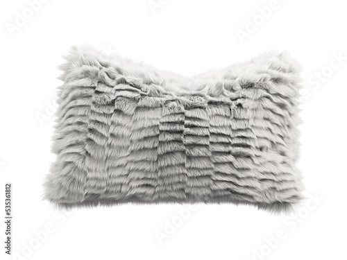 White fluffy rectangular eco fur accent pillow. 3d render