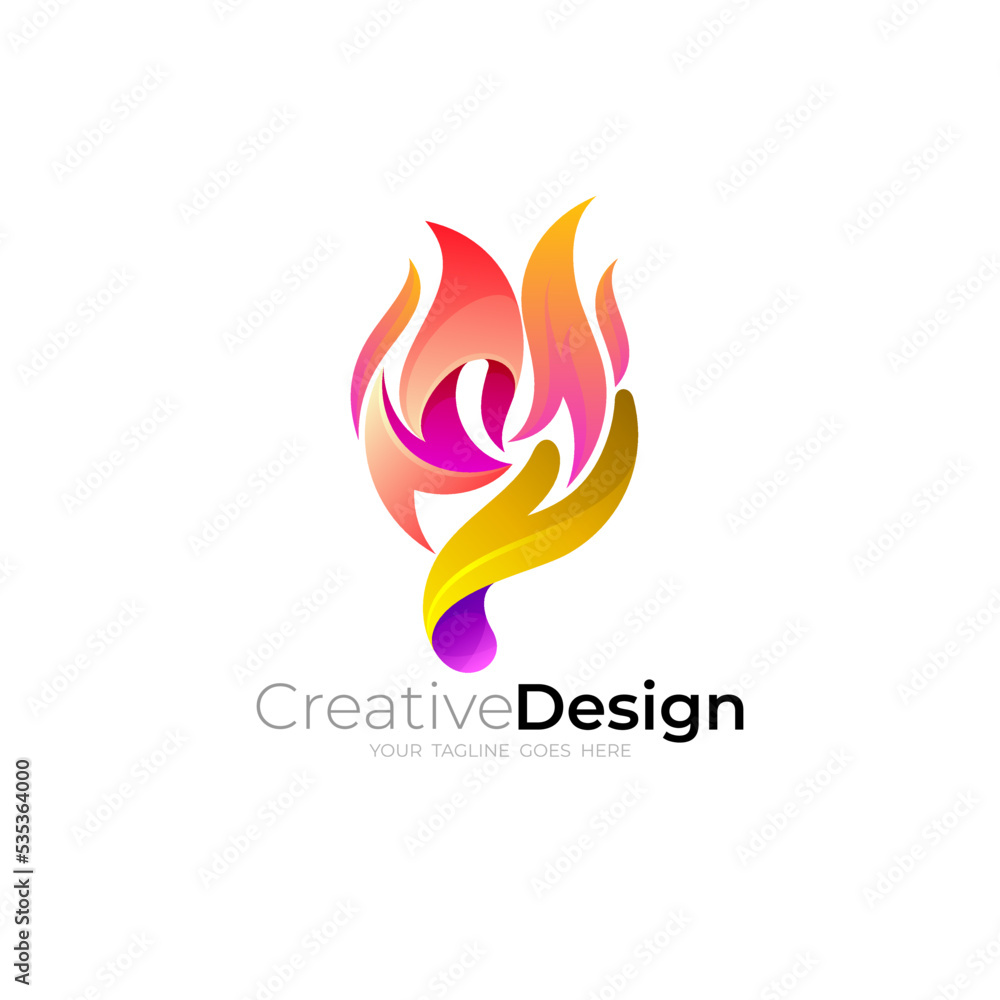 Hand and fire design combination, hand care icons Hand and fire design combination, hand care icons