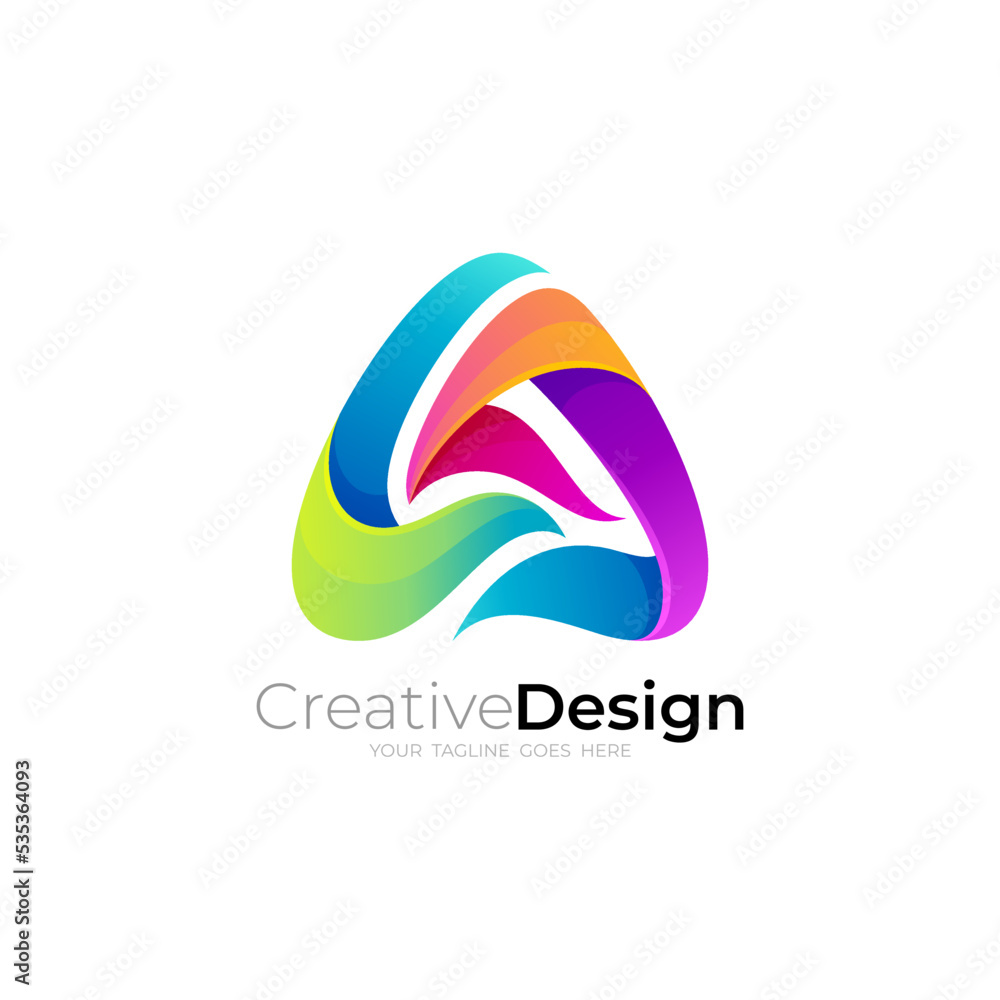 Triangle logo with mountain design colorful, 3d style Triangle logo with mountain design colorful, 3d style