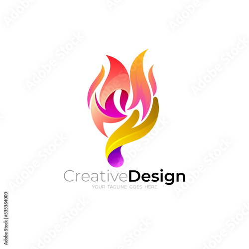 Hand and fire design combination, hand care icons