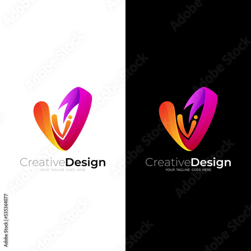 Abstract letter V logo with colorful style, red color