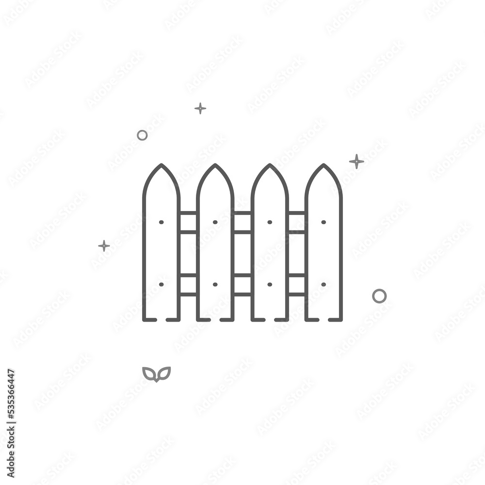 Wood garden fence simple vector line icon. Symbol, pictogram, sign isolated on white background. Editable stroke. Adjust line weight. Wood garden fence simple vector line icon. Symbol, pictogram, sign isolated on white background. Editable stroke. Adjust line weight.