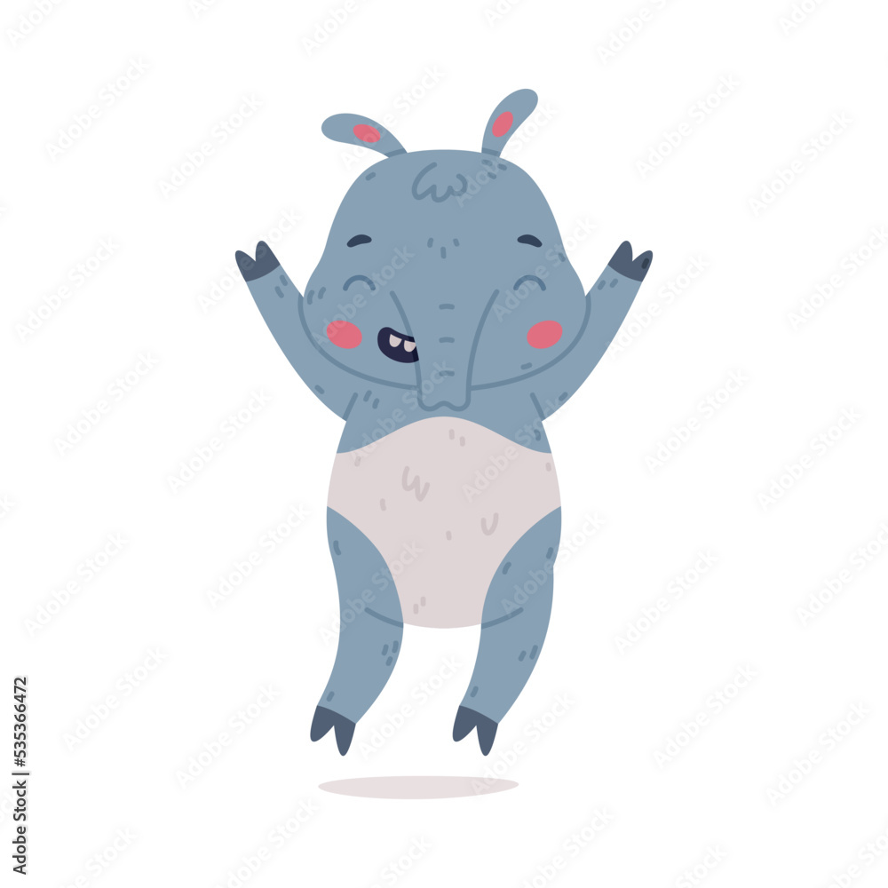 Cute Grey Tapir Animal with Proboscis Jumping with Joy Vector Illustration