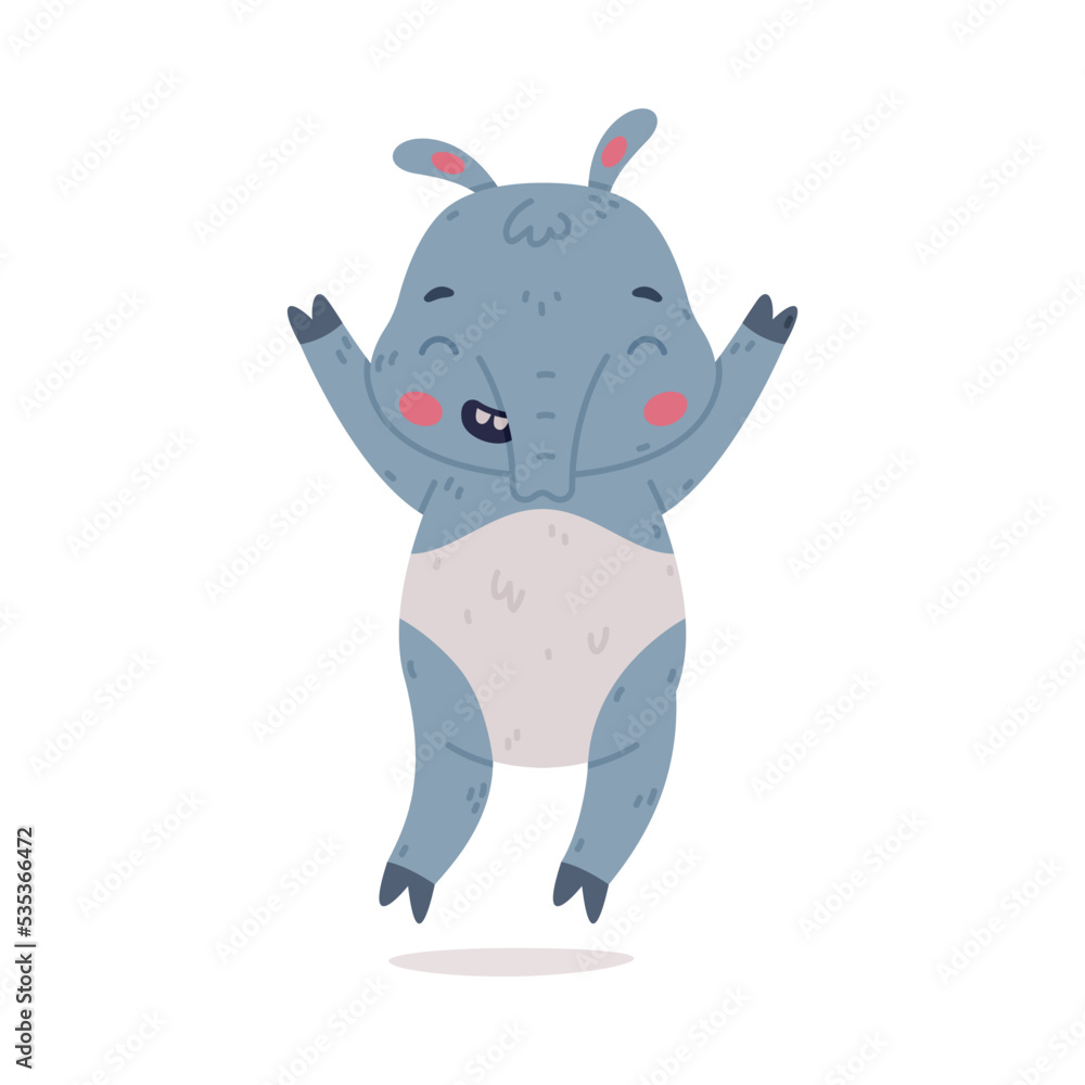 Cute Grey Tapir Animal with Proboscis Jumping with Joy Vector Illustration Cute Grey Tapir Animal with Proboscis Jumping with Joy Vector Illustration