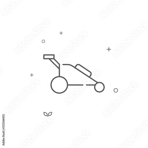 Lawn mower, grass cutter simple vector line icon. Symbol, pictogram, sign isolated on white background. Editable stroke. Adjust line weight.