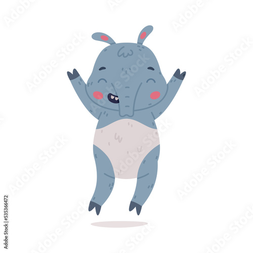 Cute Grey Tapir Animal with Proboscis Jumping with Joy Vector Illustration