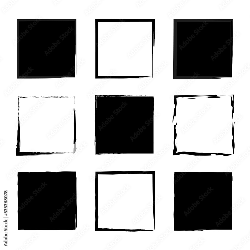 Doodle brush squares. Hand drawn abstract frame set. Photo frame. Vector illustration. Stock image. E Doodle brush squares. Hand drawn abstract frame set. Photo frame. Vector illustration. Stock image. E