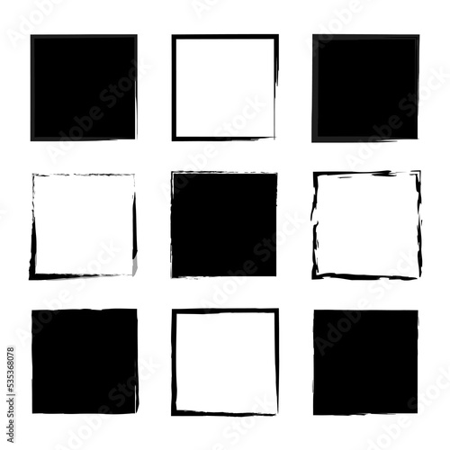 Doodle brush squares. Hand drawn abstract frame set. Photo frame. Vector illustration. Stock image. E
