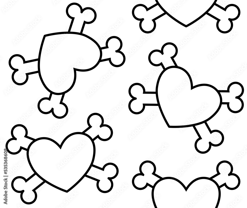 Vector seamless pattern of flat outline heart with crossed bones isolated on white background Vector seamless pattern of flat outline heart with crossed bones isolated on white background