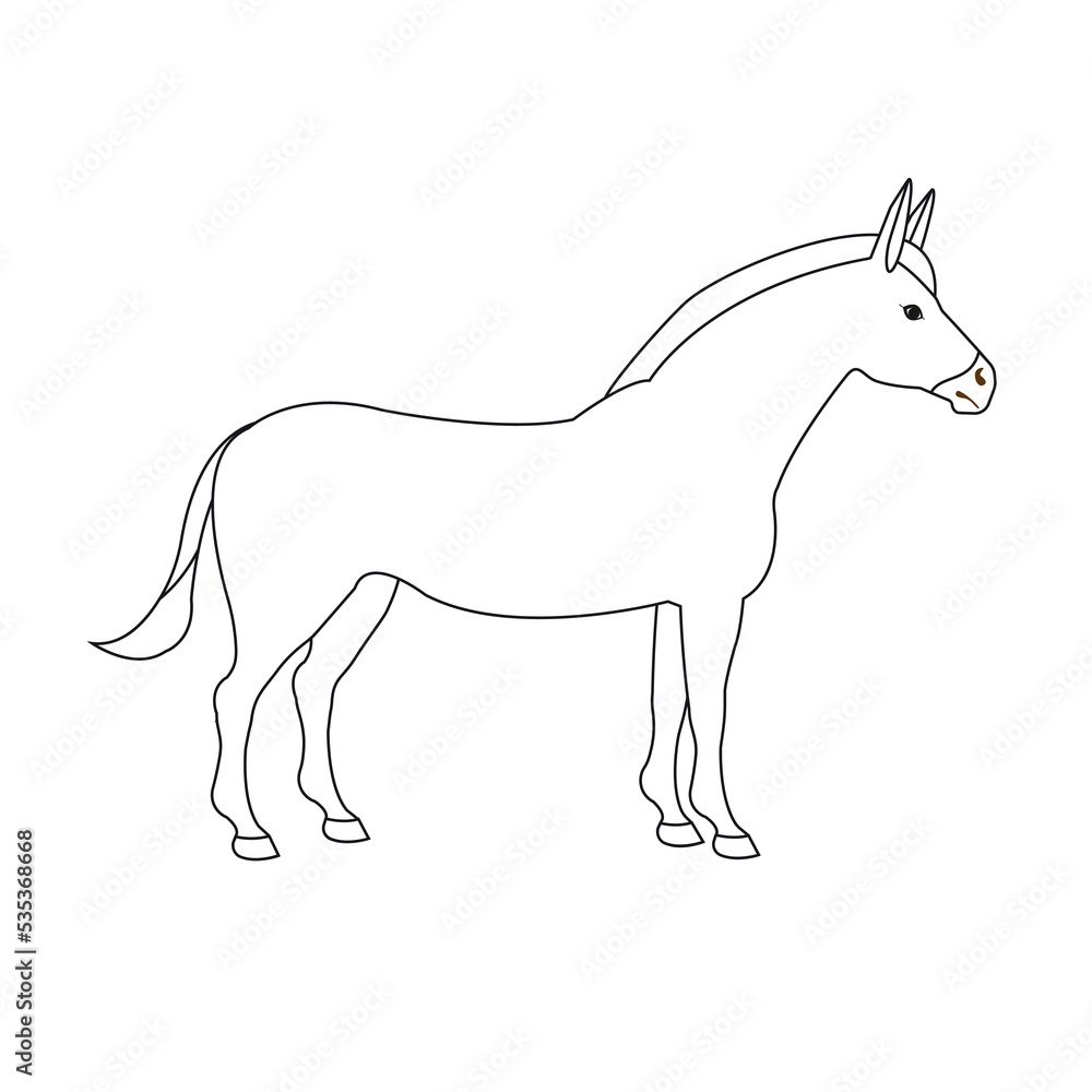 Vector flat hand drawn outline donkey isolated on white background