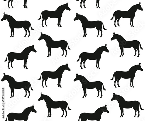 Vector seamless pattern of flat hand drawn donkey silhouette isolated on white background