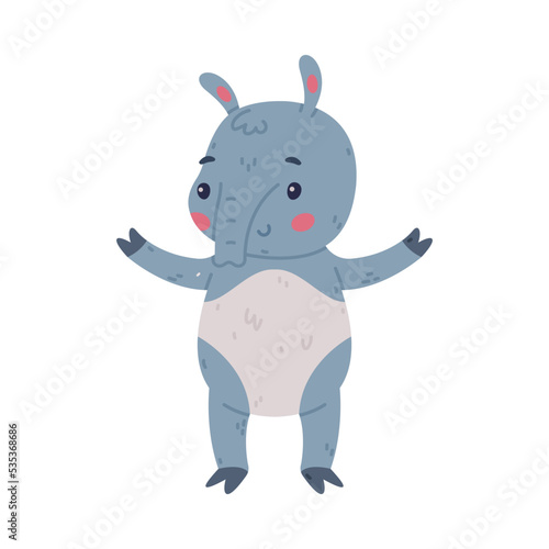 Cute Grey Tapir Animal with Proboscis Standing and Smiling Vector Illustration