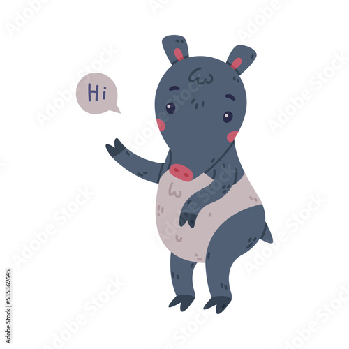 Cute Grey Tapir Animal with Proboscis Saying Hi Greeting Vector Illustration