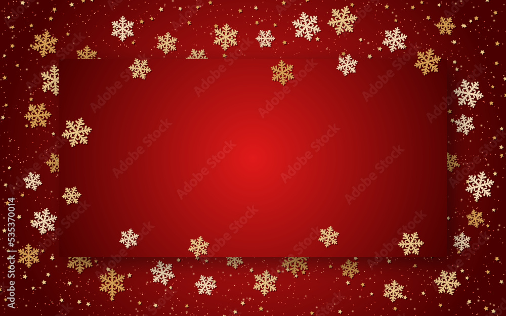 Christmas and New Year bright red background with golden snowflakes and stars
Christmas and New Year bright red background with golden snowflakes and stars