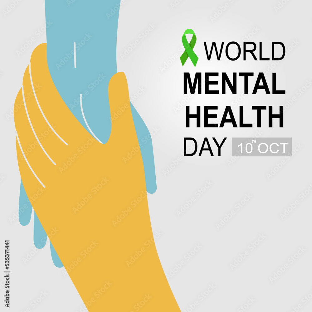 World mental health day banner, two hand holding together for help sign ...