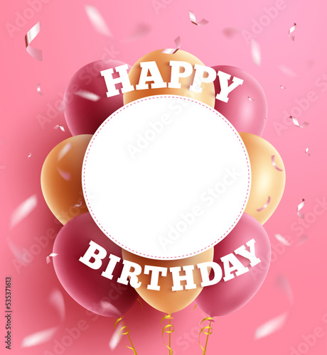 Birthday greeting vector template design. Happy birthday text in pink background with empty circle space for editable birth day messages. Vector illustration.
