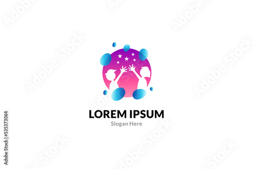 Happy kids logo with water bubble variation, children education logo