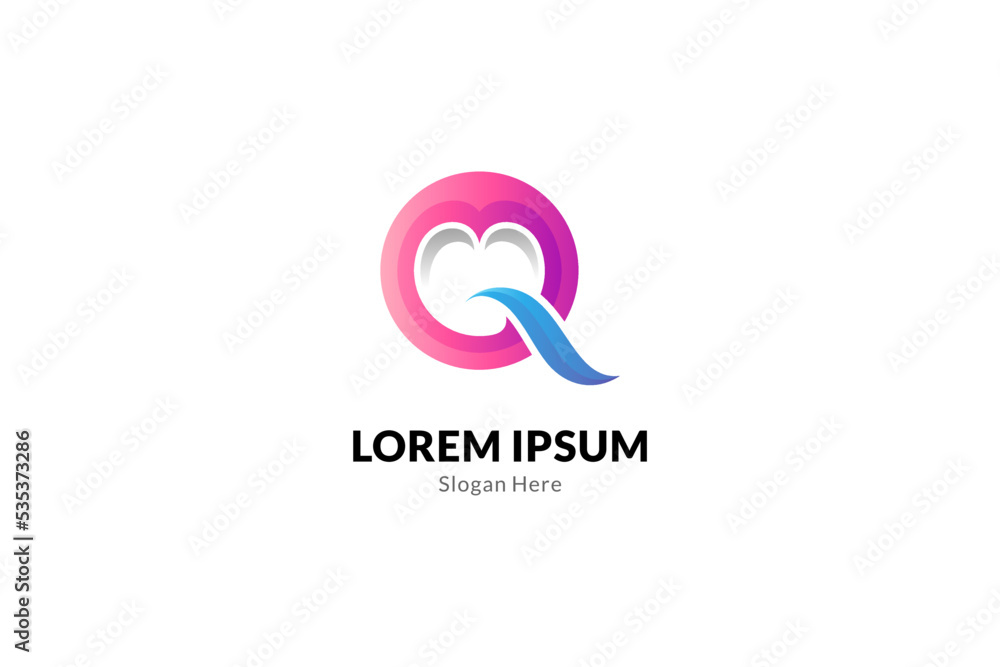 Letter Q logo with heart combination in pink and blue gradient colors Letter Q logo with heart combination in pink and blue gradient colors