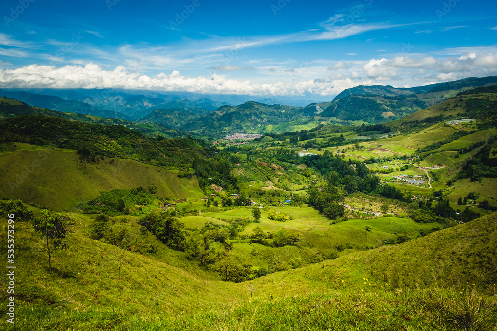 colombian andes mountains scenic natural Amazonia landscape of valley with sunny clear sky 