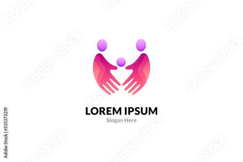 Caring family logo with hands in red and purple gradient