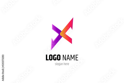 Free Download X logo with arrow combination in orange and purple gradient colors - GFXLoad
