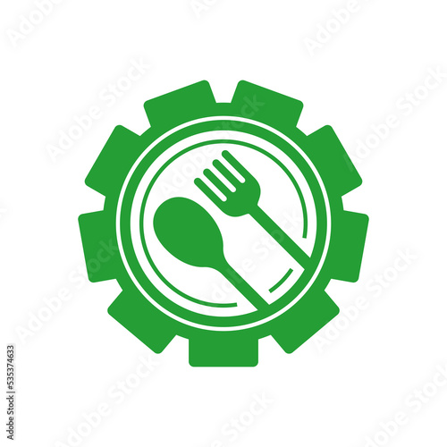 Cogwheel with spoon and fork vector illustration suitable for food industry icon