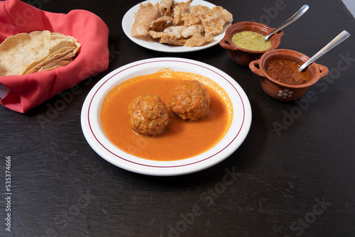 Mexican homemade meatballs in tomato soup