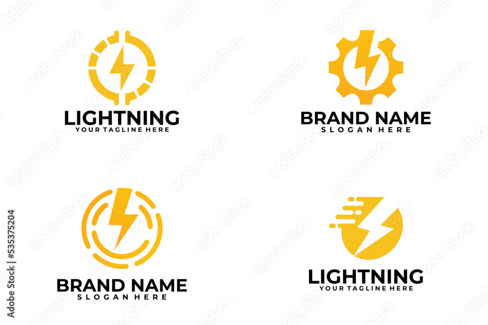 set of lightning logo vector design template