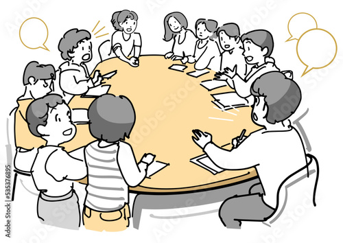 子供達の机を囲んでの会議