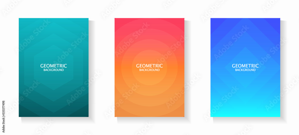 Vector set of simple gradient geometric backgrounds in vibrant colors. For book cover, notebook cover, brochure, poster, flyer, web banner, etc.