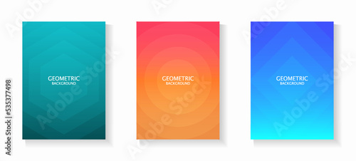 Vector set of simple gradient geometric backgrounds in vibrant colors. For book cover, notebook cover, brochure, poster, flyer, web banner, etc.