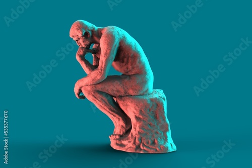 Thinker man 3D illustration. The Thinker Statue by the French Sculptor Rodin. photo