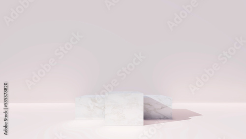 Fototapeta Naklejka Na Ścianę i Meble -  3d podium state product display minimal. geometric platform with white background stand show cosmetic product on podium 3d abstract and leaf, stone, natural. Mock up for the exhibitions 3d rendering