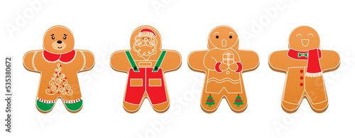 set doodle cartoon gingerbread cookie
