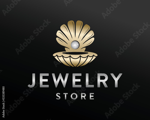 Luxury elegant jewelry pearl seashell scallop logo design