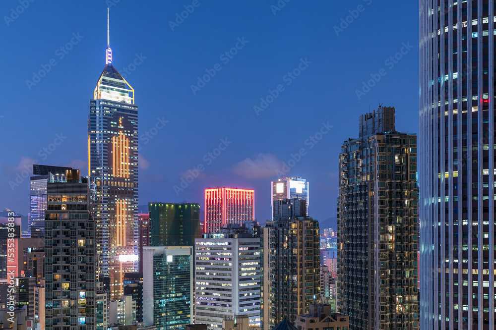 Skyline of downtown of Hong Kong city at dusk