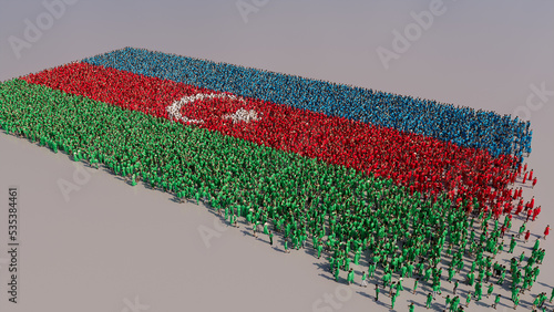 A Crowd of People coming together to form the Flag of Azerbaijan. Azerbaijani Banner on White.